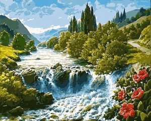 A Raging River Landscape Paint By Number
