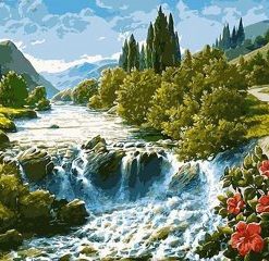 A Raging River Landscape Paint By Numbers