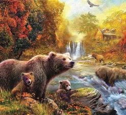 Bears By Stream Paint By Number