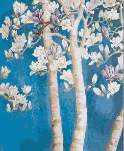 Blue White Flower Tree Paint By Number