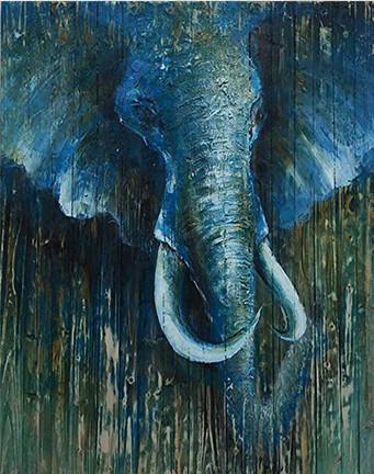 Blue Elephant On Wood Paint By Numbers