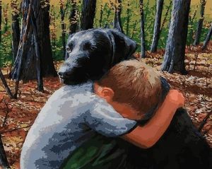 Boy Hugs Dog Paint By Number