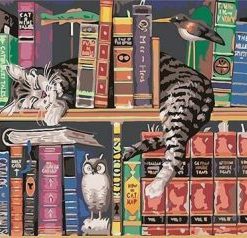 Cats On Bookshelves Paint By Number