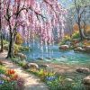 Cherry Blossom Tree Near River Paint By Numbers