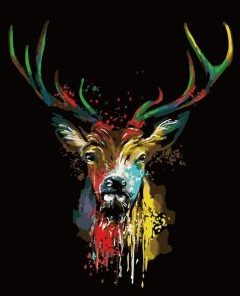 Colorful Deer In Dark Paint By Number