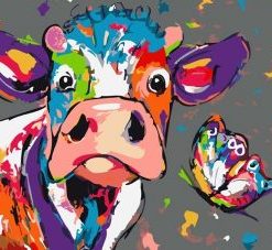 Colorful Cow With Butterfly Paint By Number