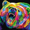 Colorful Growling Bear Paint By Number