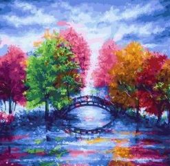 Colorful Trees On Bridge Paint By Number
