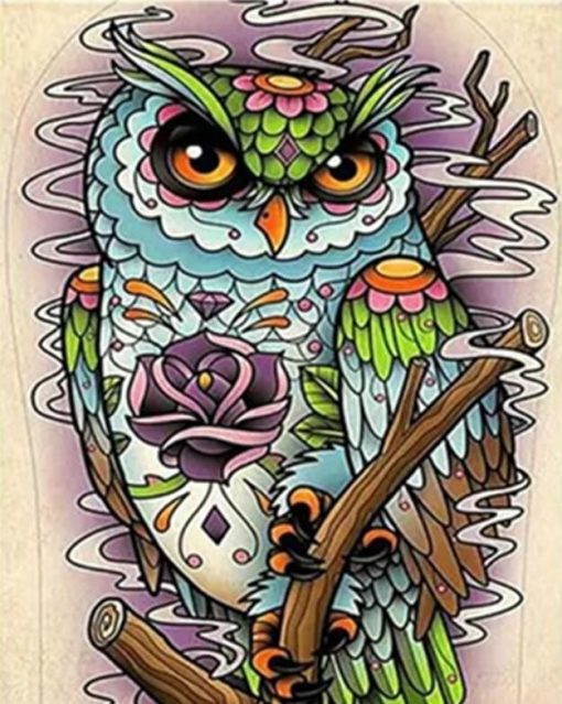 Colorful Owl On Stick Paint By Numbers