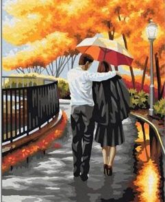 Couple Walking With Umbrella Paint By Number