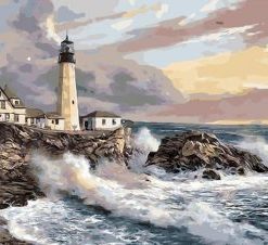 Crashing Waves Lighthouse Paint By Number
