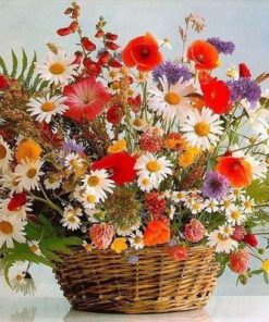 Daisy Flowers In a Basket Paint By Number