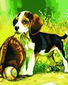 Dog Playing Baseball Paint By Number