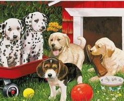 Dogs In Backyard Garden Paint By Number