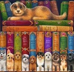 Dogs On Bookshelves Paint By Number