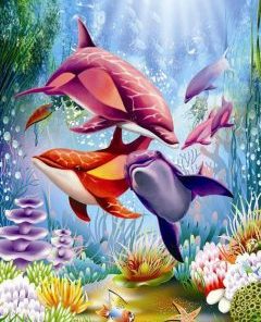 Colorful Dolphins Paint By Number