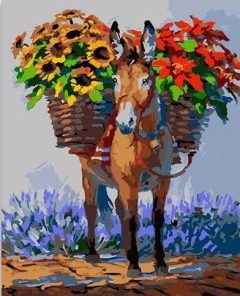 Donkey Carrying Flowers Paint By Number