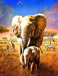 Elephant Mother And Her Son Paint By Number