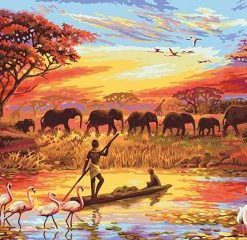Elephants At Sunset Paint By Number