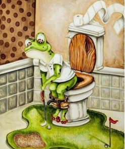 Frog Plays Golf At Toilette Paint By Number