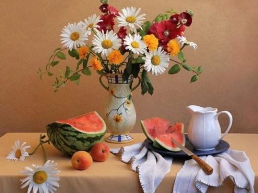 Fruits And Flowers On Table Paint By Number