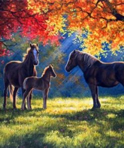 Horse Under Autumn Tree Paint By Number