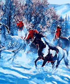Horses In The Snow Paint By Number