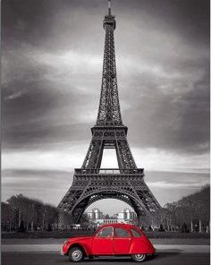 Red Car In Paris Paint By Number
