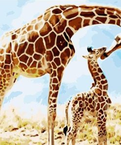 Giraffe Mom and Her Baby paint by numbers