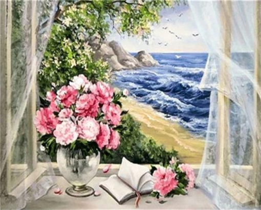 Flowers And Sea Side Paint By Number