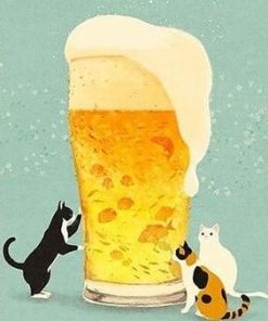 Cats Hover Around A Beer Cup Paint By Numbers
