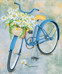 blue bicycle with flowers paint by number
