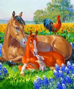 Horses And Rooster Paint by numbers