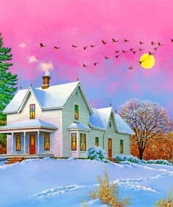 Winter Snow Cottage Paint by numbers