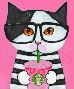 Cat Drinking Coffee Paint by numbers