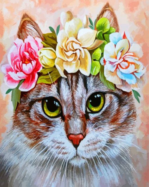 Cat With Flowers Paint by numbers