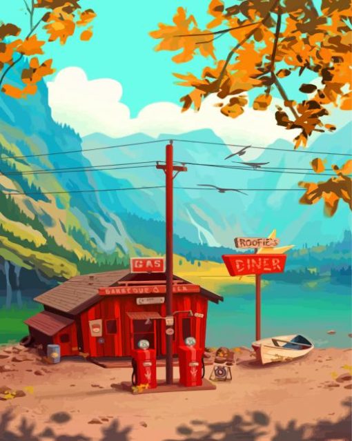 gas-station-by-lake-paint-by-numbers