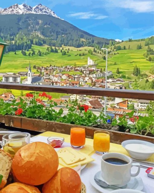 Breakfast By The Swiss Mountains paint by numbers