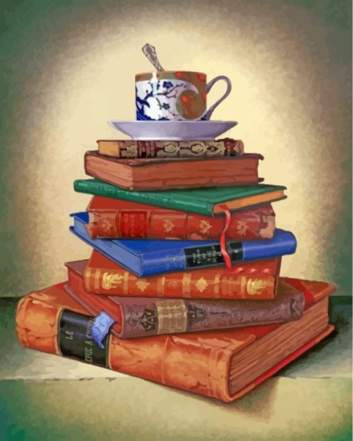 Coffee Cup On Vintage Books paint by numbers