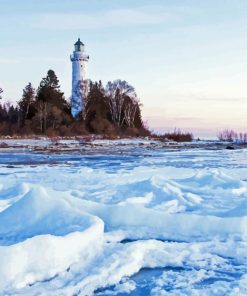 Door County Lighthouse In Winter paint by numbers