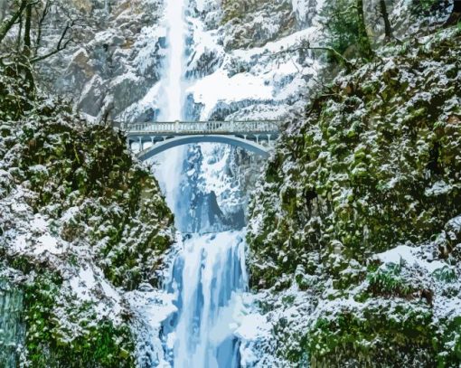 Multnomah Falls In Winter paint by numbers