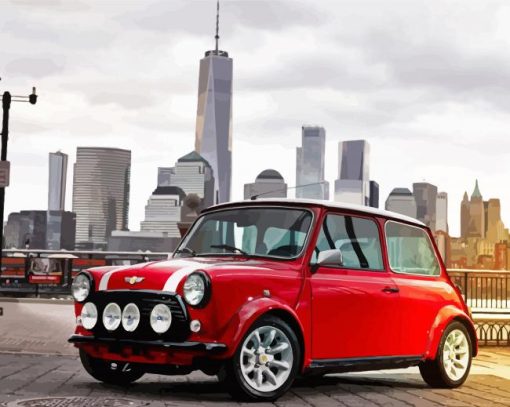 Red Classic Mini Cooper paint by numbers