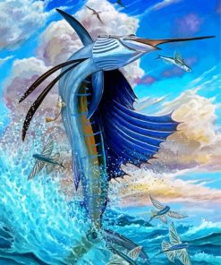 Sailfish And Flying Fish paint by numbers