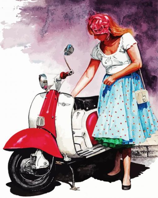 Woman And Lambretta Scooter paint by numbers