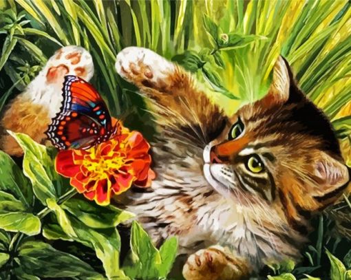 Aesthetic Cat Butterfly paint by numbers
