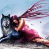 Aesthetic Little Girl And Her Wolf paint by numbers