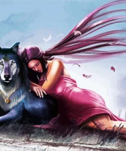 Aesthetic Little Girl And Her Wolf paint by numbers