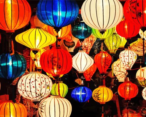 Colorful Asian Lamps paint by numbers