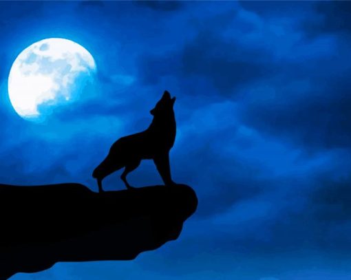 Moon With Howling Wolf Silhouette paint by numbers