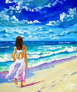 Girl Walking On Beach Art paint by numbers